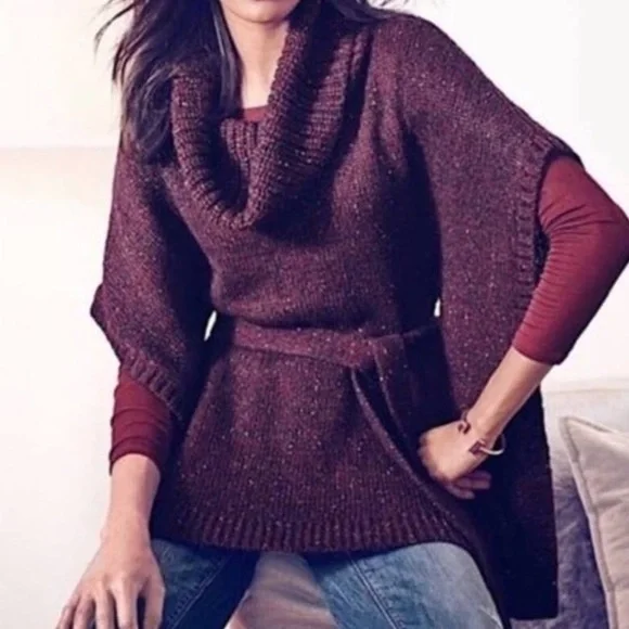 WHITE House black market Marl belted poncho sweater size S - Picture 1 of 10